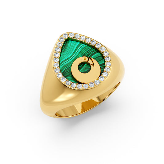 Chevalière Sankofa - Diamants & Malachite
